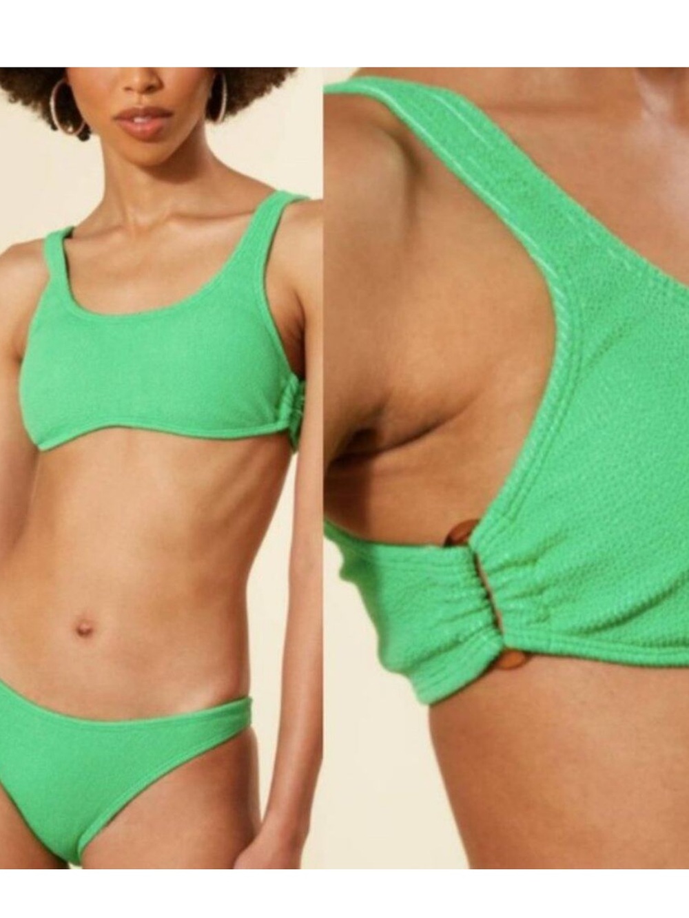 Pilyq Bright Green Textured Scoop Bikini Top